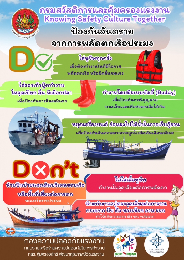 รณรงค์สร้างการรับรู้ (Do/Don’t) เรื่อง ป้องกันอันตรายจากการพลัดตกเรือประมง