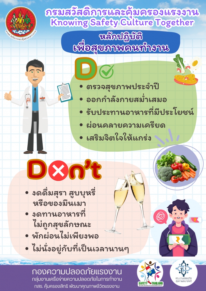 รณรงค์สร้างการรับรู้ (Do/Don’t) เรื่อง หลักปฏิบัติเพื่อสุขภาพคนทำงาน